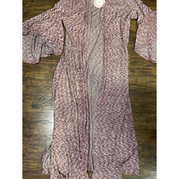 Umgee Long Flowy Open Front Ribbed Knit Cardigan Sweater Duster Purple Sz: Small - Picture 2 of 4